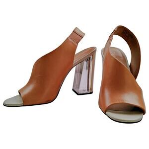 Calvin Klein Linnette Luxor  Lucite Heel Wedge Sling Back Peep Toe Sandal Shoe 7